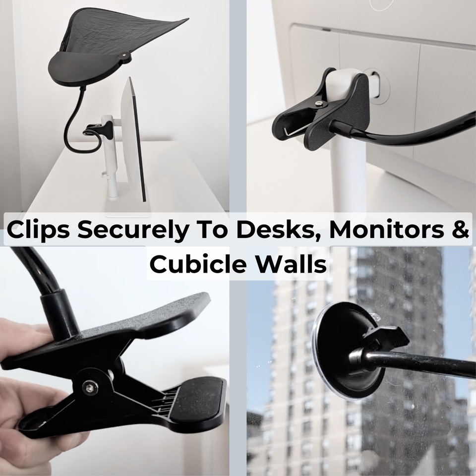 Livvie clip-on shade attachment detail showing four mounting angles
